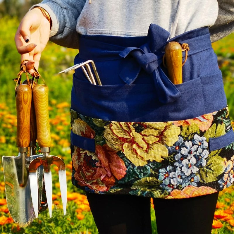 MILCIL Store Garden Apron for Woman, Serve Apron Cute, Flora Half Apron with 8 Pockets, Valentines Gift for Mom Wife Girlfriend - Image 2